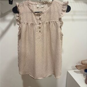 LOFT Cream Polka Dot Ruffle-Sleeve Shell
